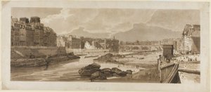 Uitzicht op de stad met het Louvre, enz., genomen vanaf Pont Marie, uit Een selectie van twintig van de meest pittoreske uitzichten in Parijs door Thomas Girtin
