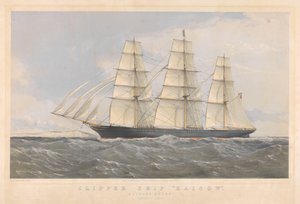 Clipper Ship Kaisow op weg naar buiten, januari 1869