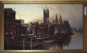 Een uitzicht op de Houses of Parliament vanaf de rivier de Theems, Londen