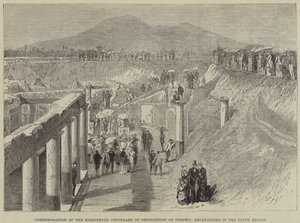 Herdenking van de achttiende eeuw van de vernietiging van Pompeii, opgravingen in de negende regio