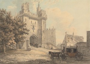 De poort van Lancaster Castle door Thomas Hearne