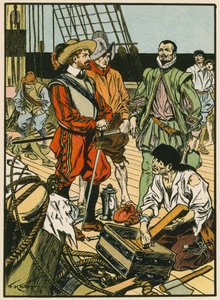 Gevangen schat. Sir Francis Drake (kleurenlitho) door Thomas Heath Robinson