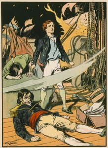Casabianca op het brandende schip (kleurenlitho) door Thomas Heath Robinson
