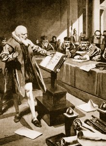 Galileo verschijnt voor de kardinalen (litho) door Thomas Heath Robinson