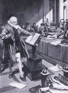 Galileo verschijnt voor de kardinalen in Rome, illustratie uit 