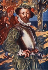 Illustratie voor het leven van Sir Francis Drake (kleurenlitho)