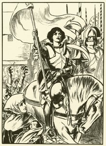 Jeanne aan het hoofd van het leger (gravure) door Thomas Heath Robinson