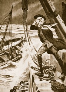 John Smeaton aan het werk aan zijn Eddystone vuurtoren (litho)