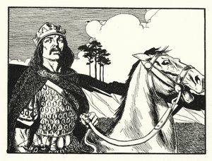 Koning Alfred (litho) door Thomas Heath Robinson