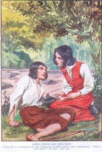 Lorna Doone en John Ridd (kleurenlitho) door Thomas Heath Robinson