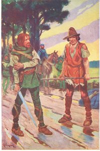 "Ik niet," antwoordde de bedelaar. "Het gevecht was niet mijn keuze". (kleurenlitho)