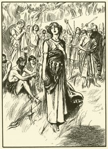 Koningin Boadicea en haar soldaten (gravure) door Thomas Heath Robinson