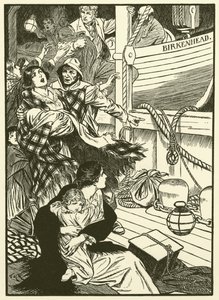 Het redden van vrouwen en kinderen (gravure) door Thomas Heath Robinson