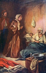 "Ze sprak met de een en de ander" (kleurenlitho)