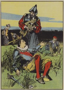 Sir Philip Sidney en de stervende soldaat (kleurenlitho) door Thomas Heath Robinson