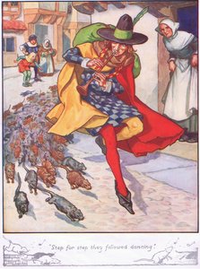 "Stap voor stap volgden ze dansend" (kleurenlitho) door Thomas Heath Robinson