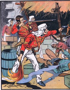 De vernietiging van het tijdschrift in Delhi (kleurenlitho) door Thomas Heath Robinson