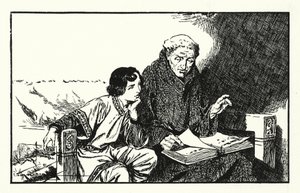 De toekomstige koning Alfred krijgt een opleiding (litho) door Thomas Heath Robinson