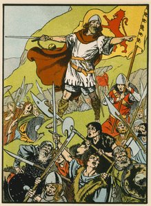 Wallace leidt zijn soldaten (kleurenlitho) door Thomas Heath Robinson