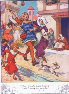 "Je had de mensen van Hamelen moeten horen" (kleurenlitho) door Thomas Heath Robinson
