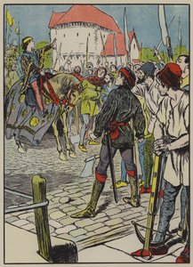 De jonge koning Richard staakt de opstand (kleurenlitho) door Thomas Heath Robinson