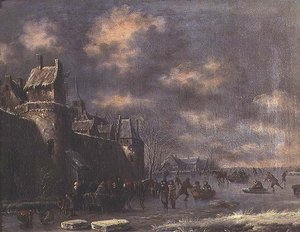Winterlandschap met figuren door Thomas Heeremans