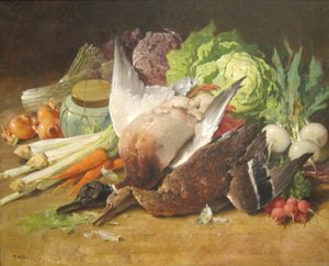Stilleven met eenden en groenten door Thomas Hill