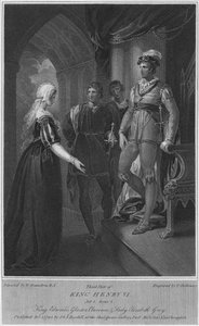 Derde deel van Koning Hendrik VI. Act 3. Scene 2. Koning Edward, Gloucester, Clarence & Lady Elizabeth door Thomas Holloway