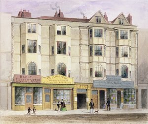 Een oud huis genaamd de Half Moon Tavern aan de westkant van Aldersgate Street