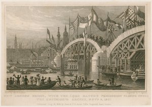 Bouw van de nieuwe London Bridge, 9 november 1827 door Thomas Hosmer Shepherd