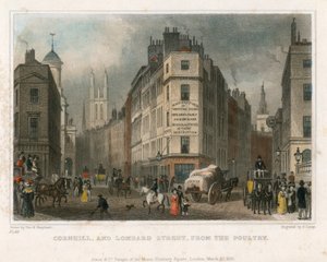 Cornhill en Lombard Street, Londen, vanaf de Poultry door Thomas Hosmer Shepherd