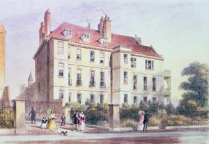 Ingang naar Queen Square vanuit het Park, met uitzicht op het huis van Jeremy Bentham door Thomas Hosmer Shepherd