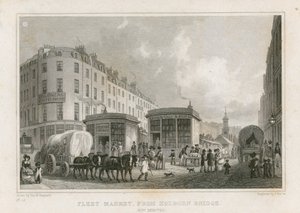 Fleet Market vanaf Holborn Bridge (nu verwijderd) door Thomas Hosmer Shepherd