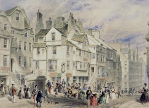 Hoofdstraat, Edinburgh, met het Huis van John Knox, 19e eeuw door Thomas Hosmer Shepherd