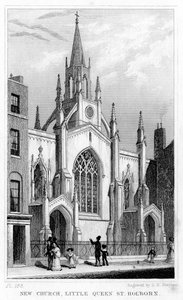 Nieuwe Kerk, Little Queen Street, Holborn, Londen, 19e eeuw door Thomas Hosmer Shepherd