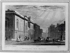 Newgate gevangenis en de Old Bailey, gegraveerd door Robert Acon, 1831 door Thomas Hosmer Shepherd