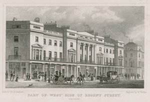 Een deel van de westkant van Regent Street, Londen door Thomas Hosmer Shepherd