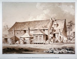 Zuidoostelijk uitzicht op het vergaderhuis van John Bunyan, Zoar Street, Southwark, Londen
