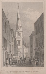 St. Antholin, van Watling Street, gegraveerd door A. Cruse, c.1830 door Thomas Hosmer Shepherd