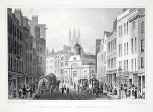 St Martin Outwich, Bishopsgate Street, uit Londen en zijn Omgeving in de Negentiende Eeuw, gepubliceerd door Jones en Co., 1827-1829 door Thomas Hosmer Shepherd