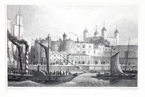 De Tower of London, vanaf de Theems, uit 