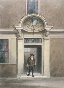 Zicht op de deur en trap van Dr. Johnson, Inner Temple Lane, Londen door Thomas Hosmer Shepherd