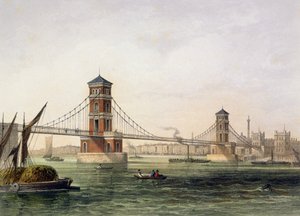 Zicht op de Hungerford-brug vanuit het oosten, gegraveerd door Jean Jacottet, 1854 door Thomas Hosmer Shepherd