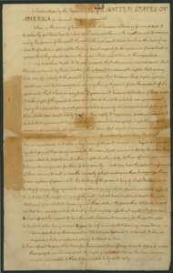 Ontwerp van de Onafhankelijkheidsverklaring, 4 juli 1776 door Thomas Jefferson