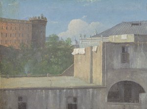 Gebouwen in Napels met de noordoostzijde van Castel Nuovo