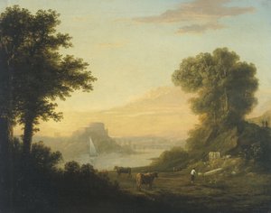 Klassiek landschap met een rivier door Thomas Jones