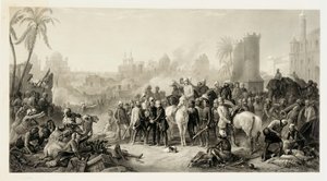 De bevrijding van Lucknow, en de triomfantelijke ontmoeting van Havelock, Outram en Sir Colin Campbell, 1862 door Thomas Jones Barker