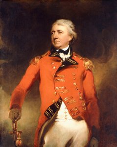 Portret van Generaal James Stuart, staand driekwart lengte, in een rood uniform met gouden versieringen