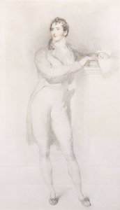 Portret van Sir Francis Burdett, Bart, klein volledig lichaam, staand bij een schoorsteenmantel, ca. 1796 door Thomas Lawrence