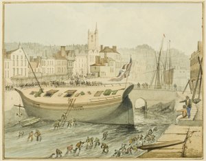 Schoonmaken van de drijvende haven, 1828 door Thomas Leeson the Elder Rowbotham